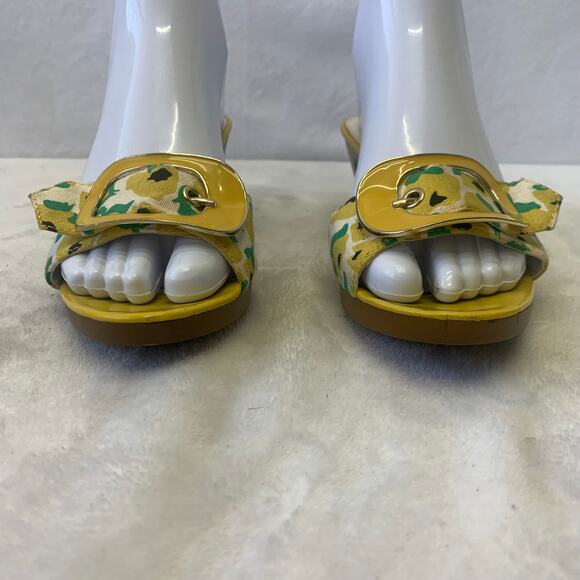 Bandolino Womens Sz 8 Yellow White Floral Print Buckle Slide Sandals Shoes Heels - Picture 4 of 7